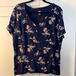 Navy Blue Tropical Print T-Shirt
